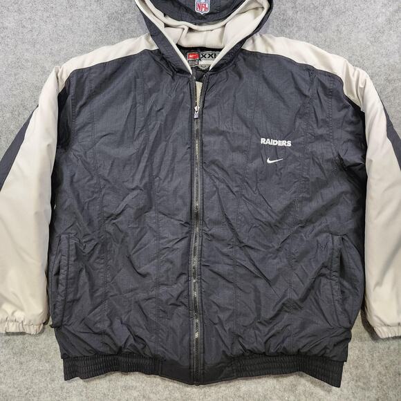 VTG 90s NIKE Las Vegas Raiders Jacket Mens 2XL Quilted Lined NFL Football Hooded - Picture 3 of 14